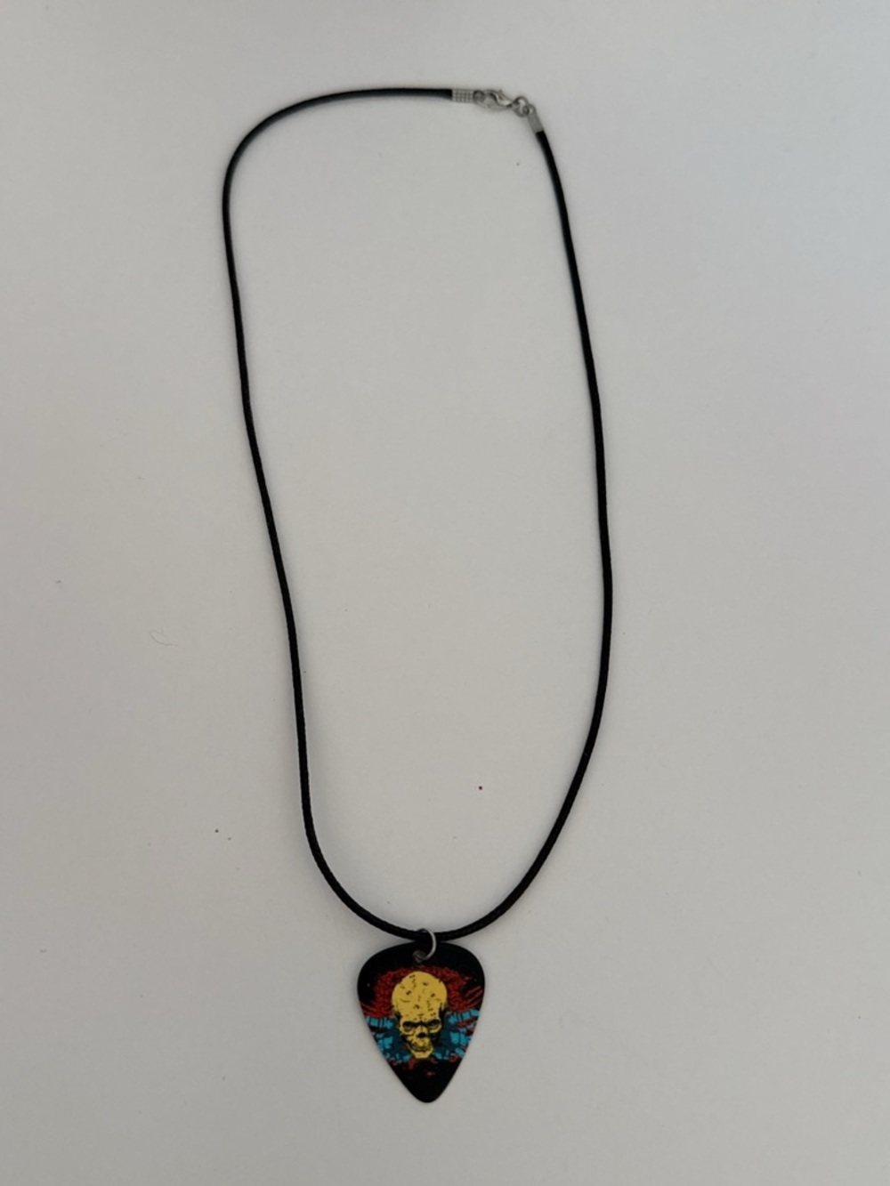 Black Cord Necklace with Skull Guitar Pick Pendant - Unbranded